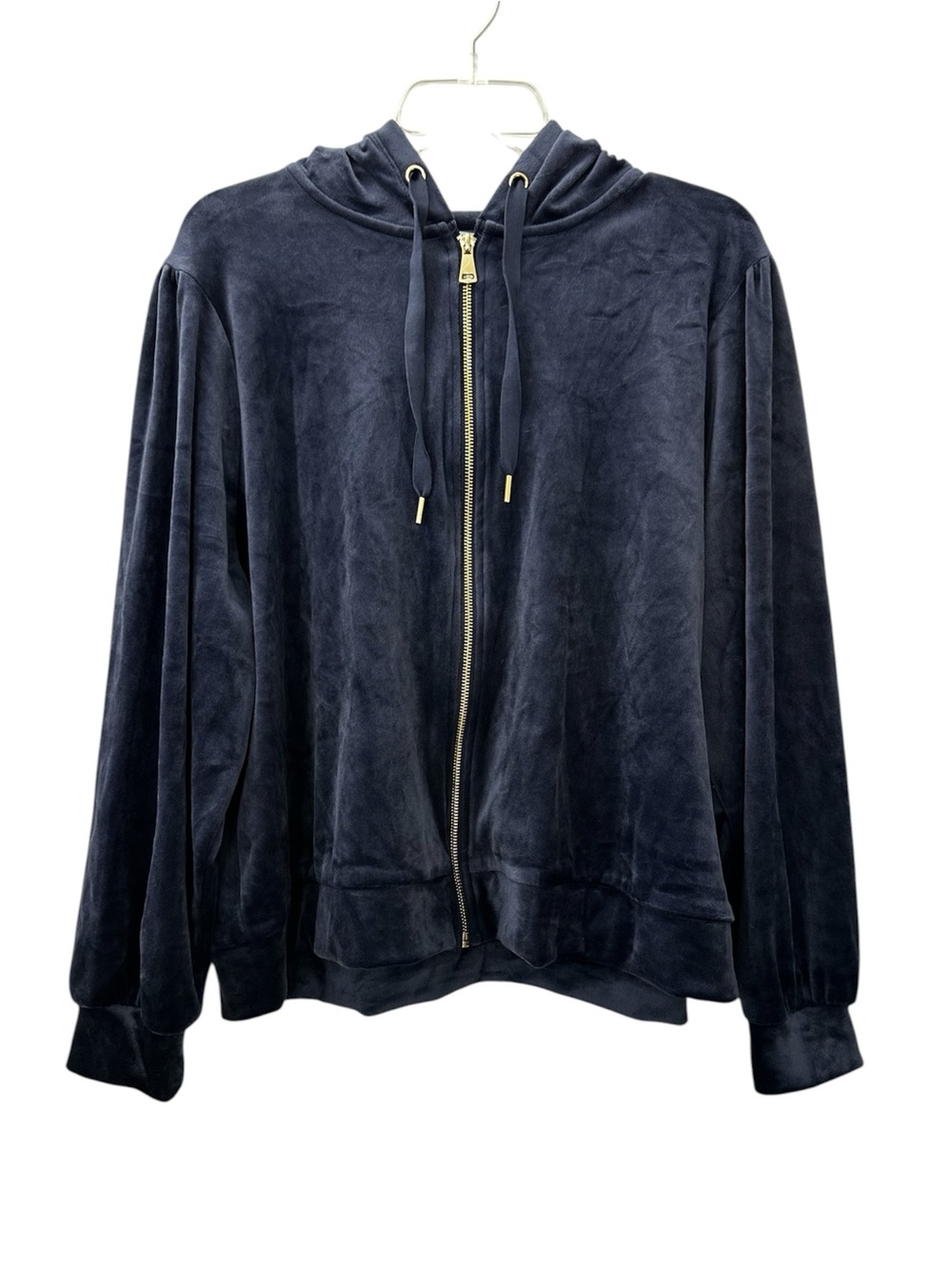 Magaschoni Jacket Velour Hoodie Navy Blue Goldtone Zip Closure Women’s Size 2X